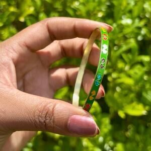 Green/Multi Scroll Vintage Cloisonné Brass & Enamel Bangle (Small)